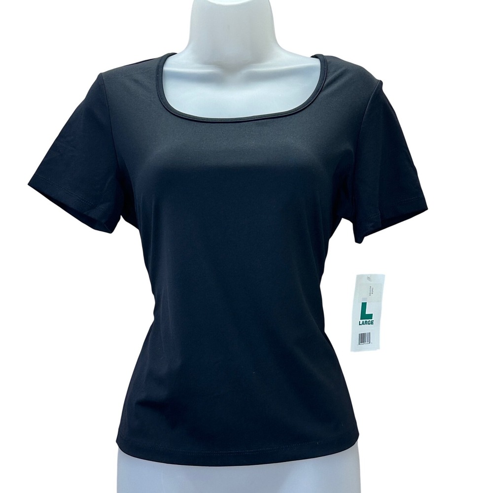 Gemilli Women's L Black Scoop Neck‎ Short Sleeve Top Made in USA Dead Stock boho